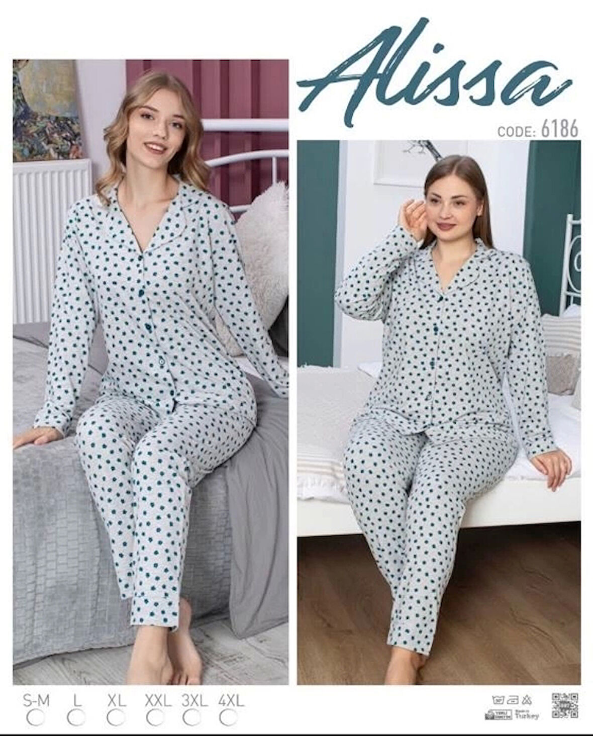 Alissa 6186 Bayan Önü Düğmeli Çiçek Desenli Pijama Takımı