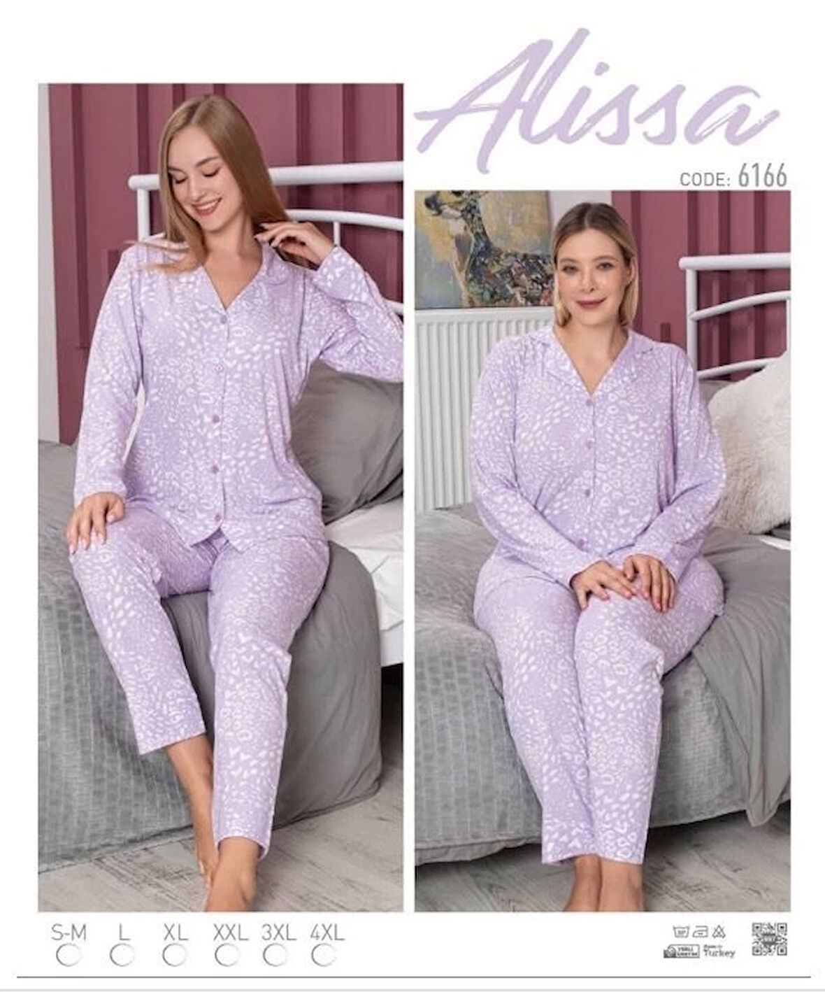 Alissa 6166 Bayan Önü Düğmeli Desenli Pijama Takımı