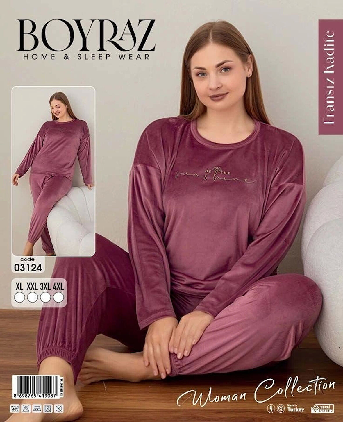 Boyraz 03124 Bayan Battal Fransız Kadife Pijama Takımı