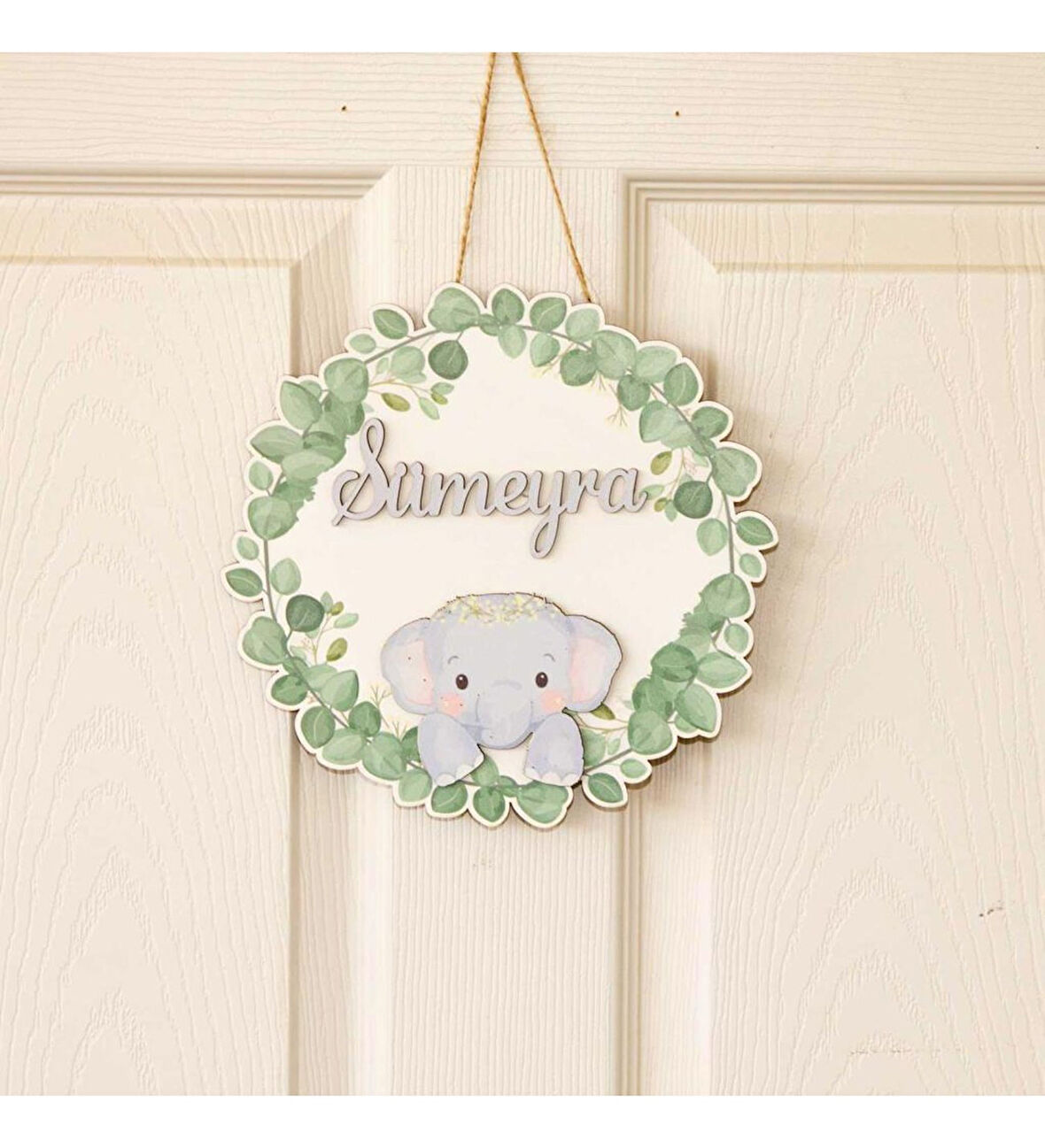 Kişiye Özel Tatlı Fil Kapı Süsü 30x30cm