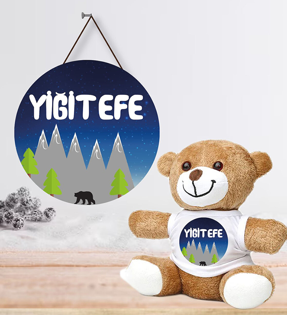 Kişiye Özel Bebek Kapı Süsü (Peluş Ayıcık Hediyeli) – Baby Shower / Hastane Odası