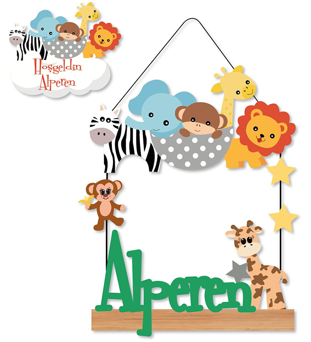 Meşgalem Hayvanat Bahçesi Temalı Kişiye Özel Kapı Süsü ve 50 adet Magnet Hediyeli