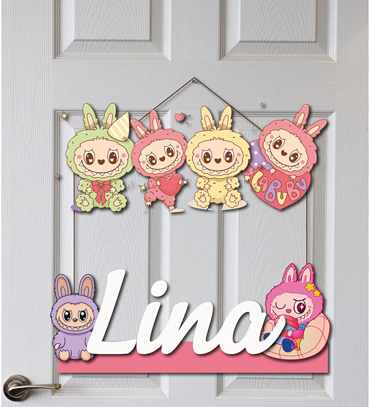 Labubu Desenli Kişiye Özel Yenidoğan Kapı Süsü 45 cm