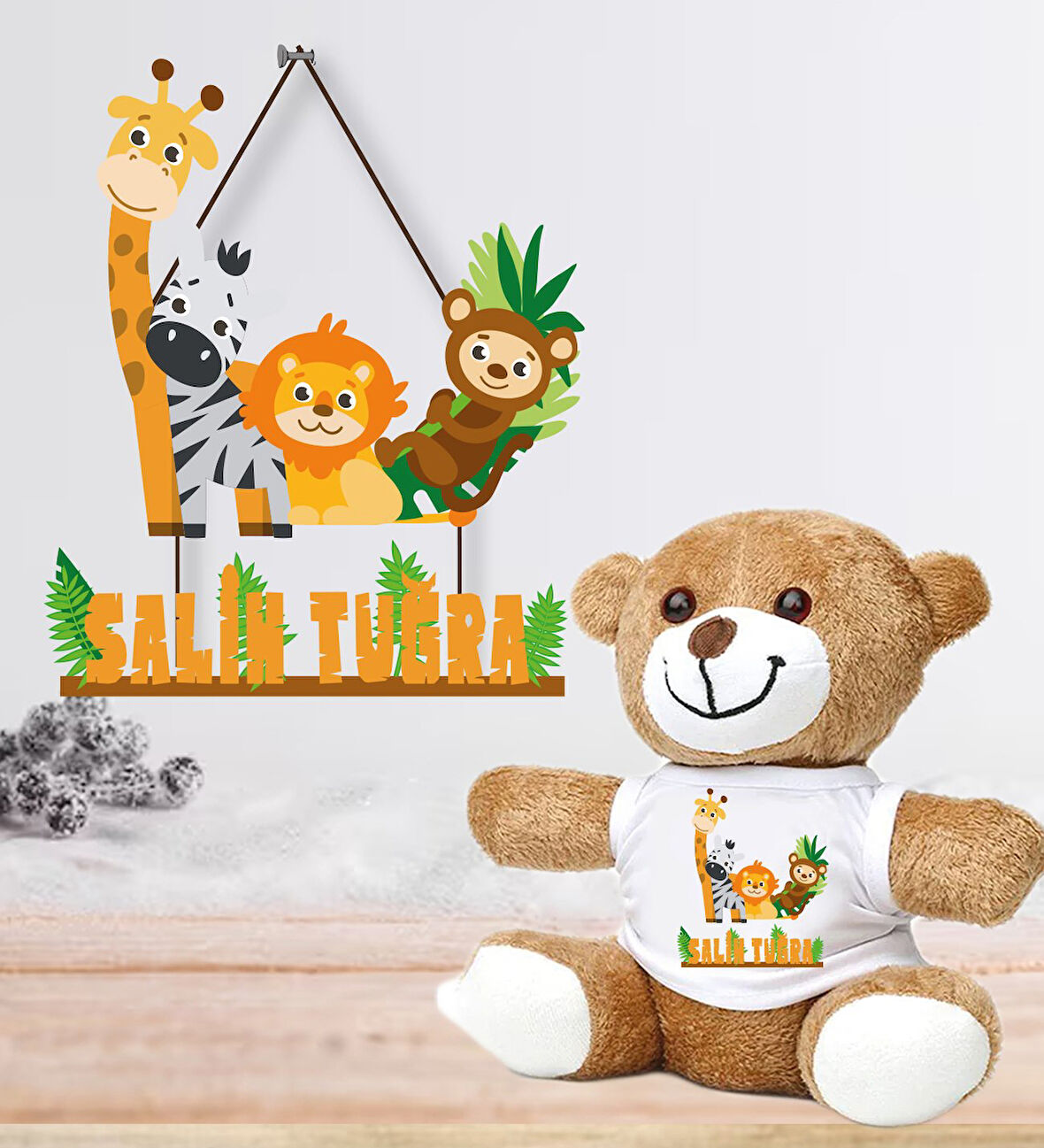 Kişiye Özel Bebek Kapı Süsü (Peluş Ayıcık Hediyeli) – Baby Shower / Hastane Odası