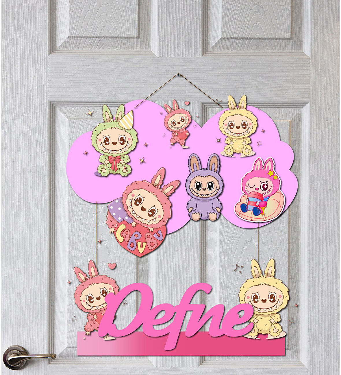 Meşgalem Labubu Desenli Kişiye Özel Yenidoğan Kapı Süsü (45cm)