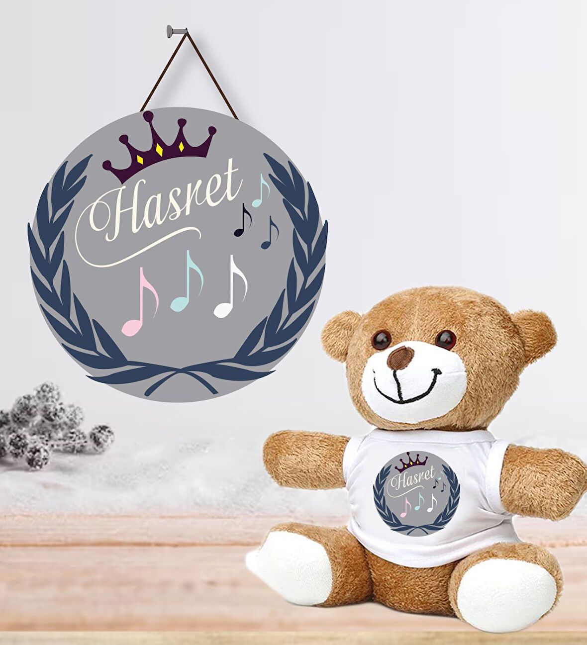 Kişiye Özel Bebek Kapı Süsü (Peluş Ayıcık Hediyeli) – Baby Shower / Hastane Odası