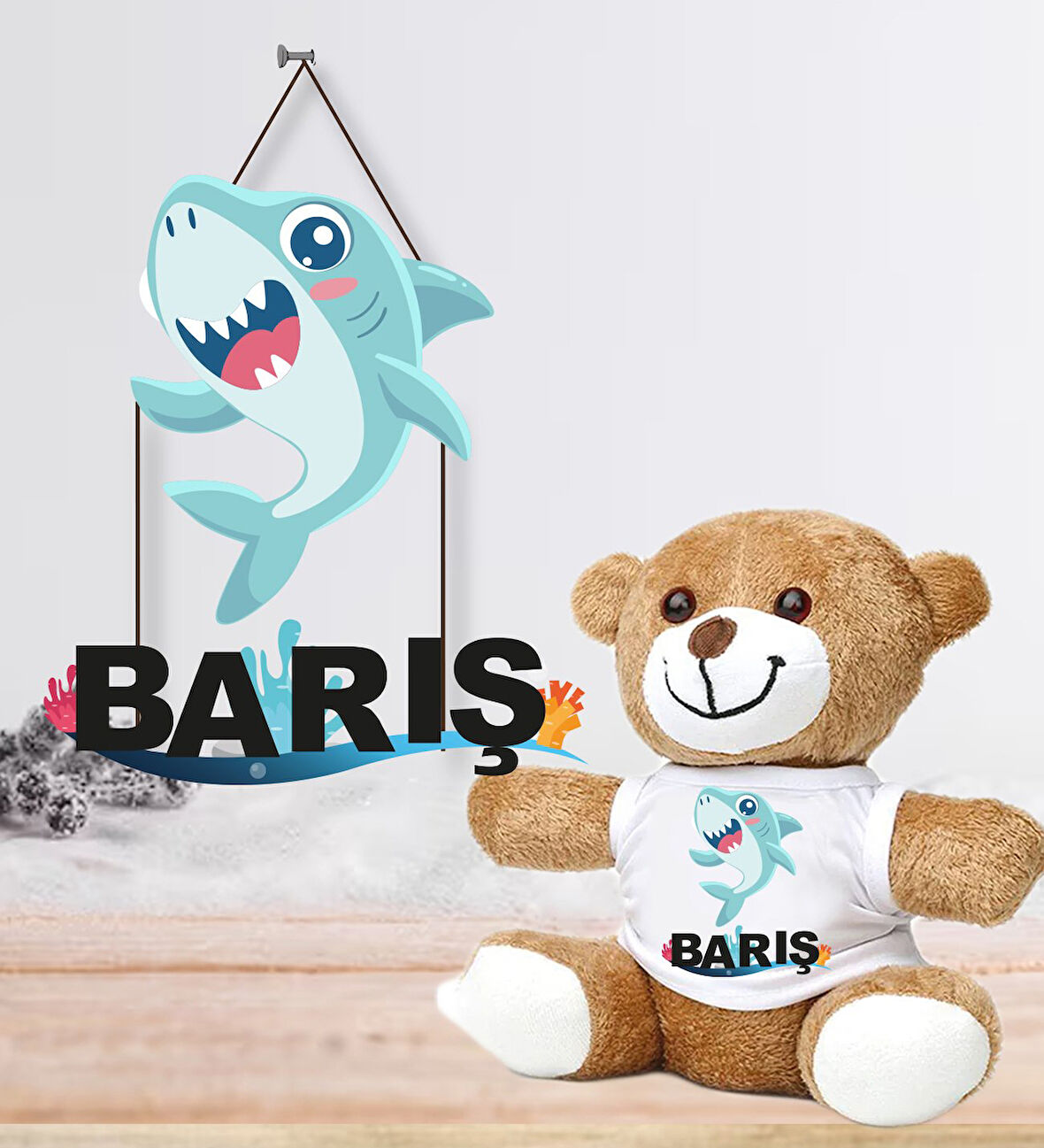 Kişiye Özel Bebek Kapı Süsü (Peluş Ayıcık Hediyeli) – Baby Shower / Hastane Odası