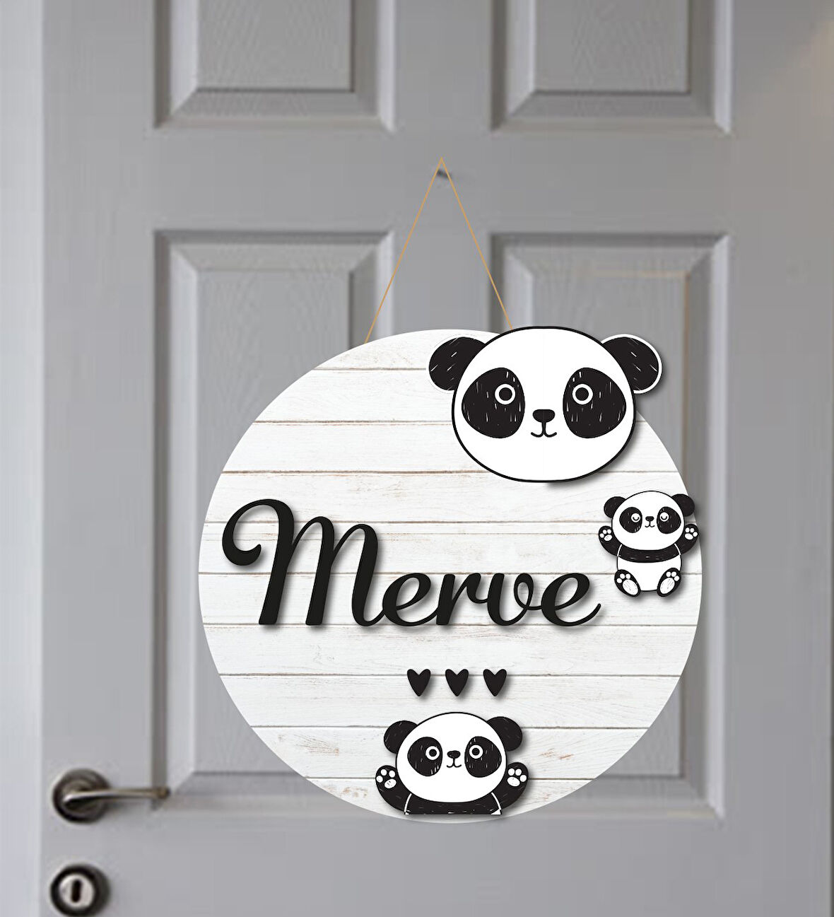 Kişiye Özel Tatlı Minik Panda Kapı Süsü 30x30cm