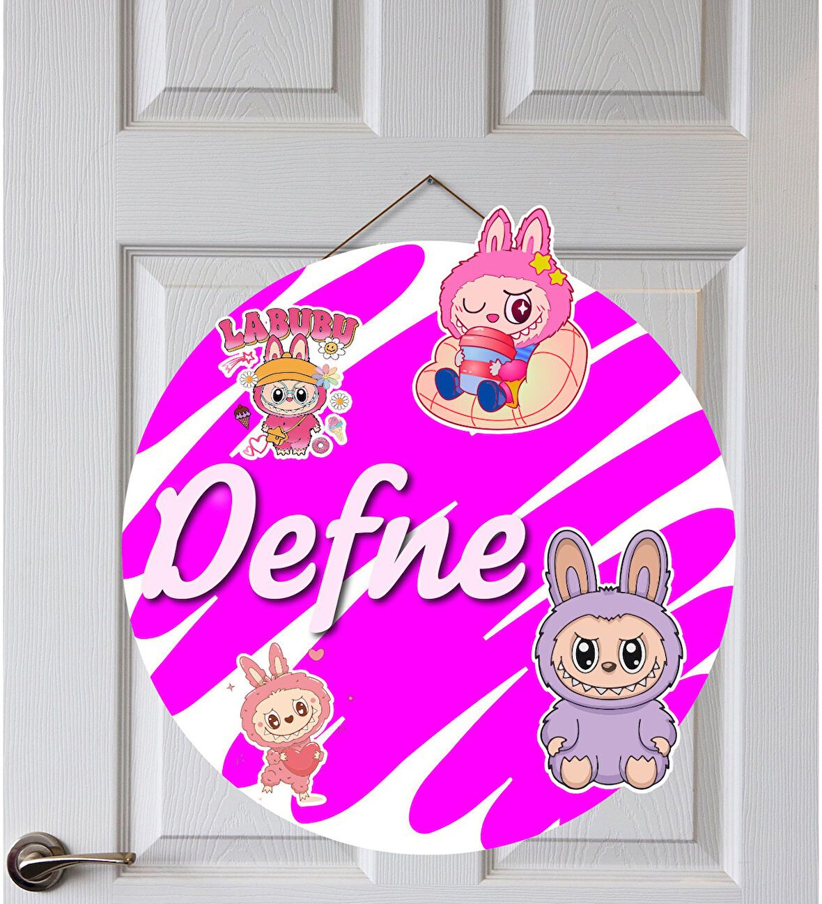 Labubu Desenli Kişiye Özel Yenidoğan Kapı Süsü (45 cm)