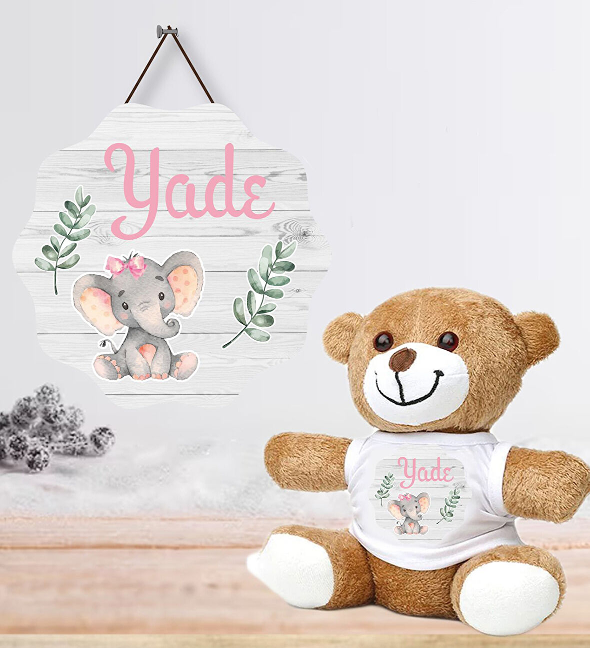 Kişiye Özel Bebek Kapı Süsü (Peluş Ayıcık Hediyeli) – Baby Shower / Hastane Odası