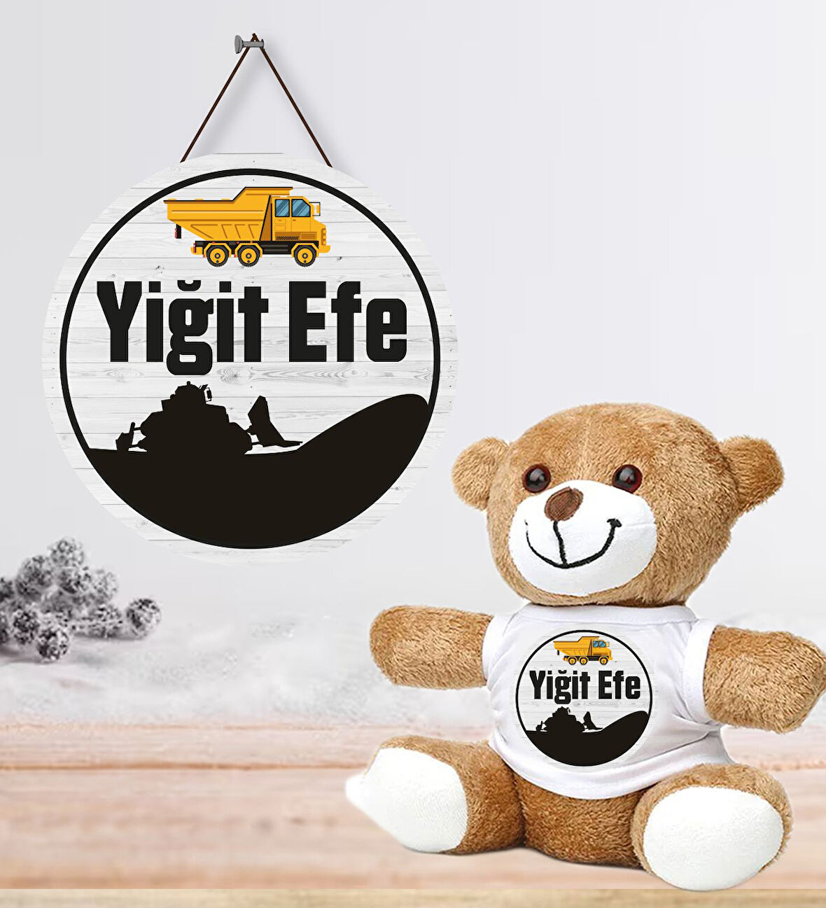 Kişiye Özel Bebek Kapı Süsü (Peluş Ayıcık Hediyeli) – Baby Shower / Hastane Odası