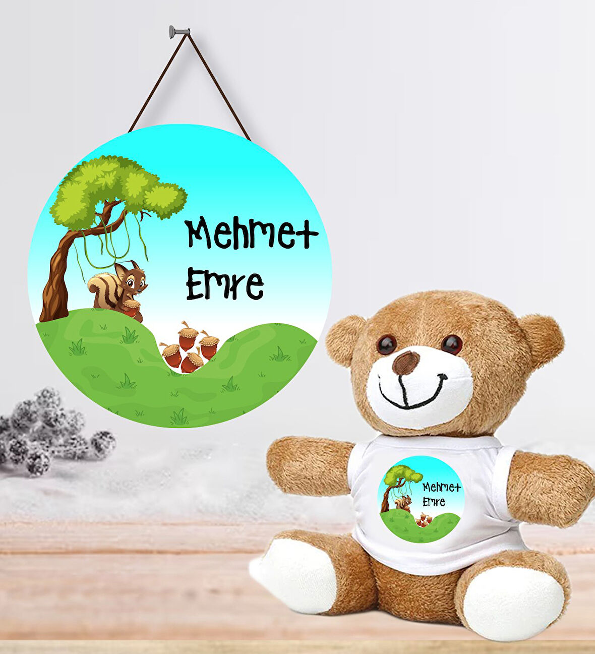 Kişiye Özel Bebek Kapı Süsü (Peluş Ayıcık Hediyeli) – Baby Shower / Hastane Odası