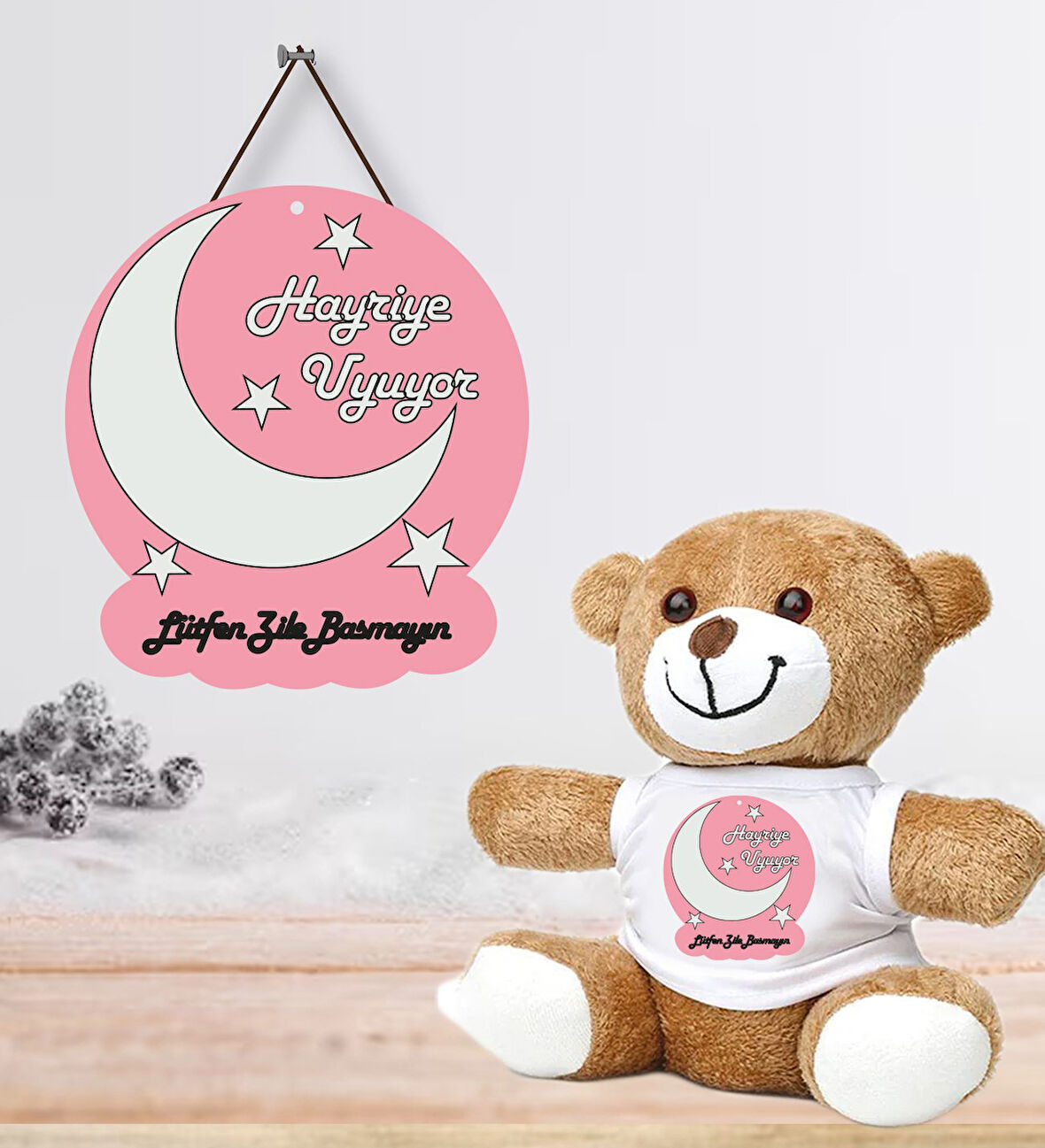 Kişiye Özel Bebek Kapı Süsü (Peluş Ayıcık Hediyeli) – Baby Shower / Hastane Odası