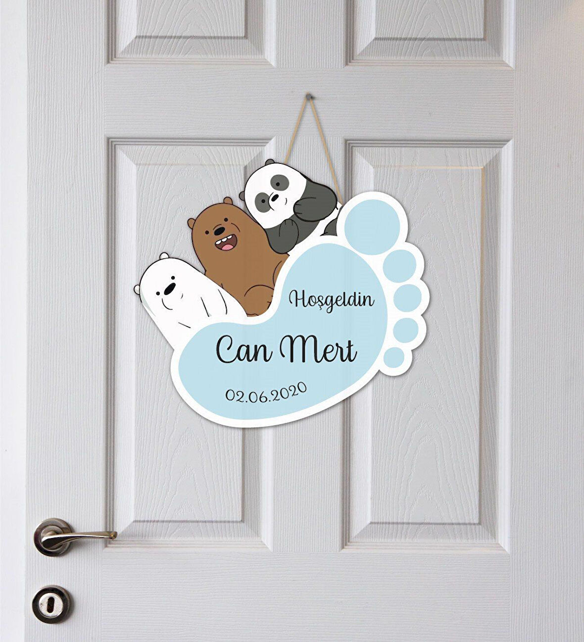 Meşgalem Minik Panda ve Arkadaşları Temalı Kişiye Özel Kapı Süsü