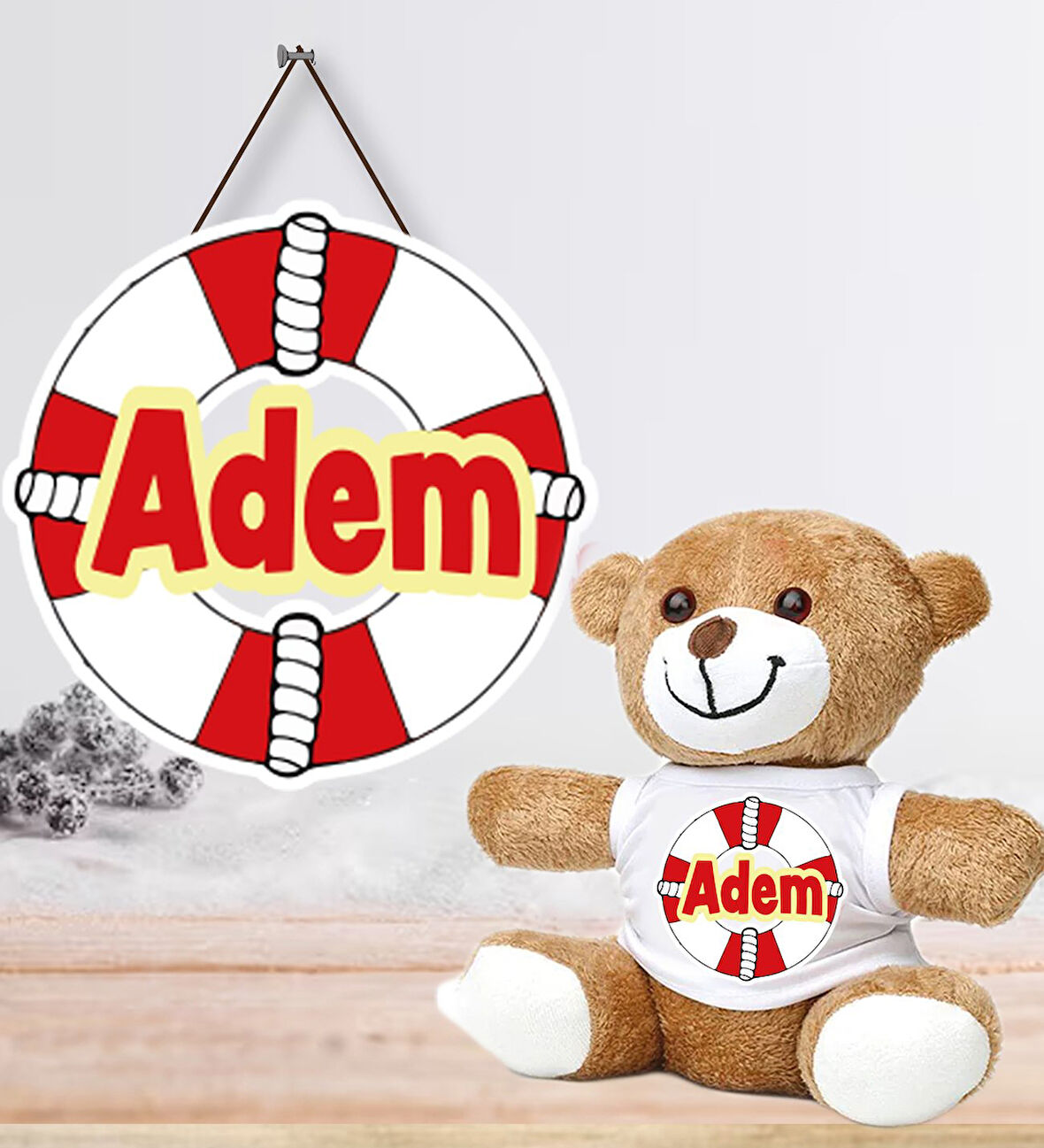 Kişiye Özel Bebek Kapı Süsü (Peluş Ayıcık Hediyeli) – Baby Shower / Hastane Odası