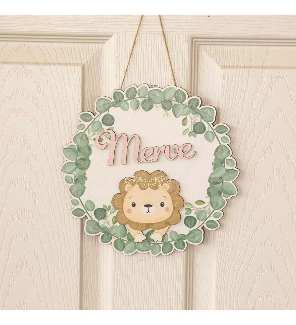 Kişiye Özel Tatlı Aslan Kapı Süsü 30x30cm