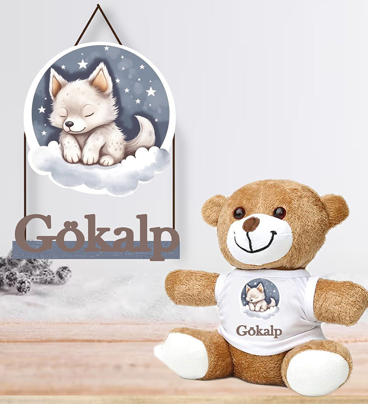 Kişiye Özel Bebek Kapı Süsü (Peluş Ayıcık Hediyeli) – Baby Shower / Hastane Odası