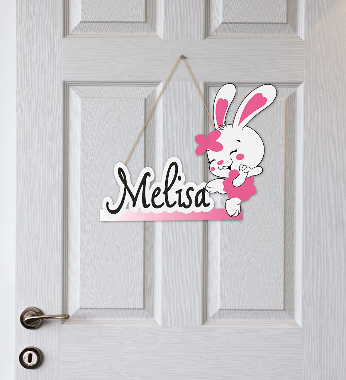 İsme Özel Sevimli Tavşan Temalı Çocuk Odası Kapı Süsü