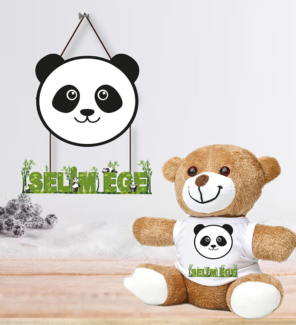 Kişiye Özel Bebek Kapı Süsü (Peluş Ayıcık Hediyeli) – Baby Shower / Hastane Odası