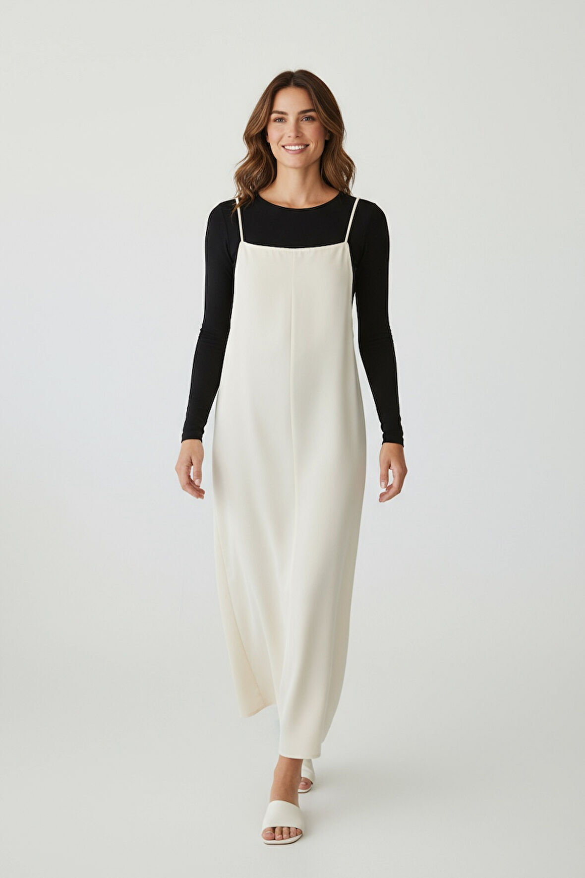 KADIN AYARLANABİLİR İP ASKILI DABIL KUMAŞ ELBİSE