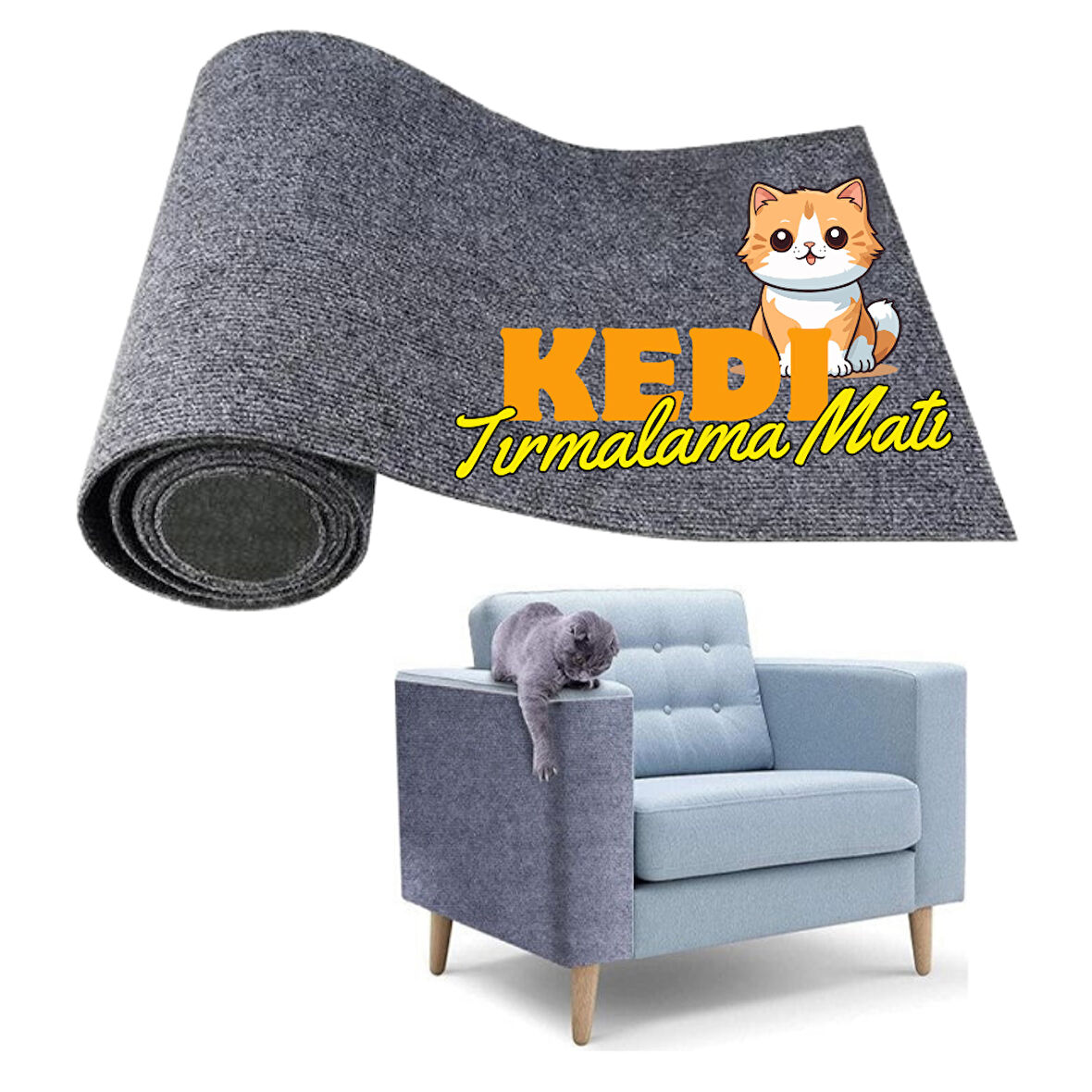Beylini Kedi Tırmalama Halısı Yapışkanlı Her Yüzeye Uygulanabilir Kesilebilir Mobilya Koruyucu Mat (40X50)