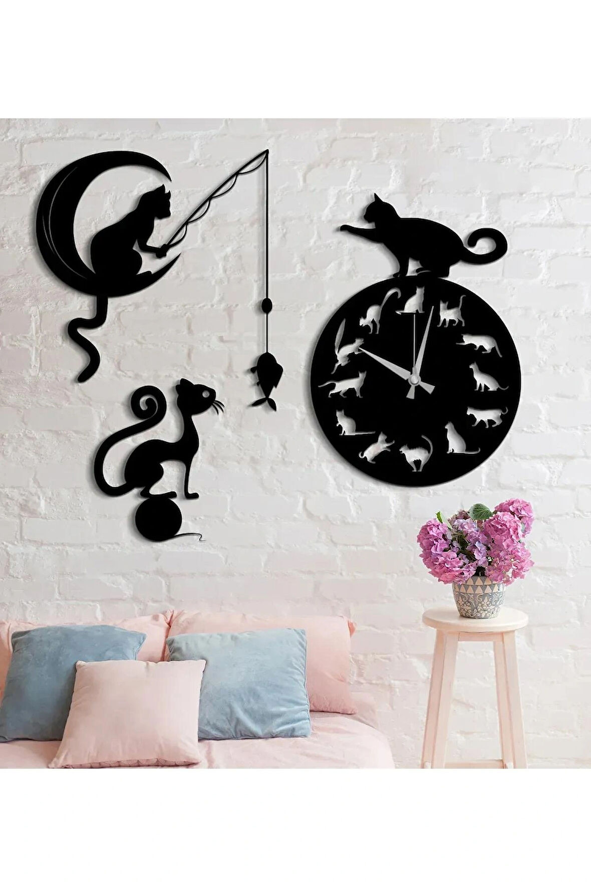 Kedi Modern Tasarımlı Dekoratif duıvar Saat