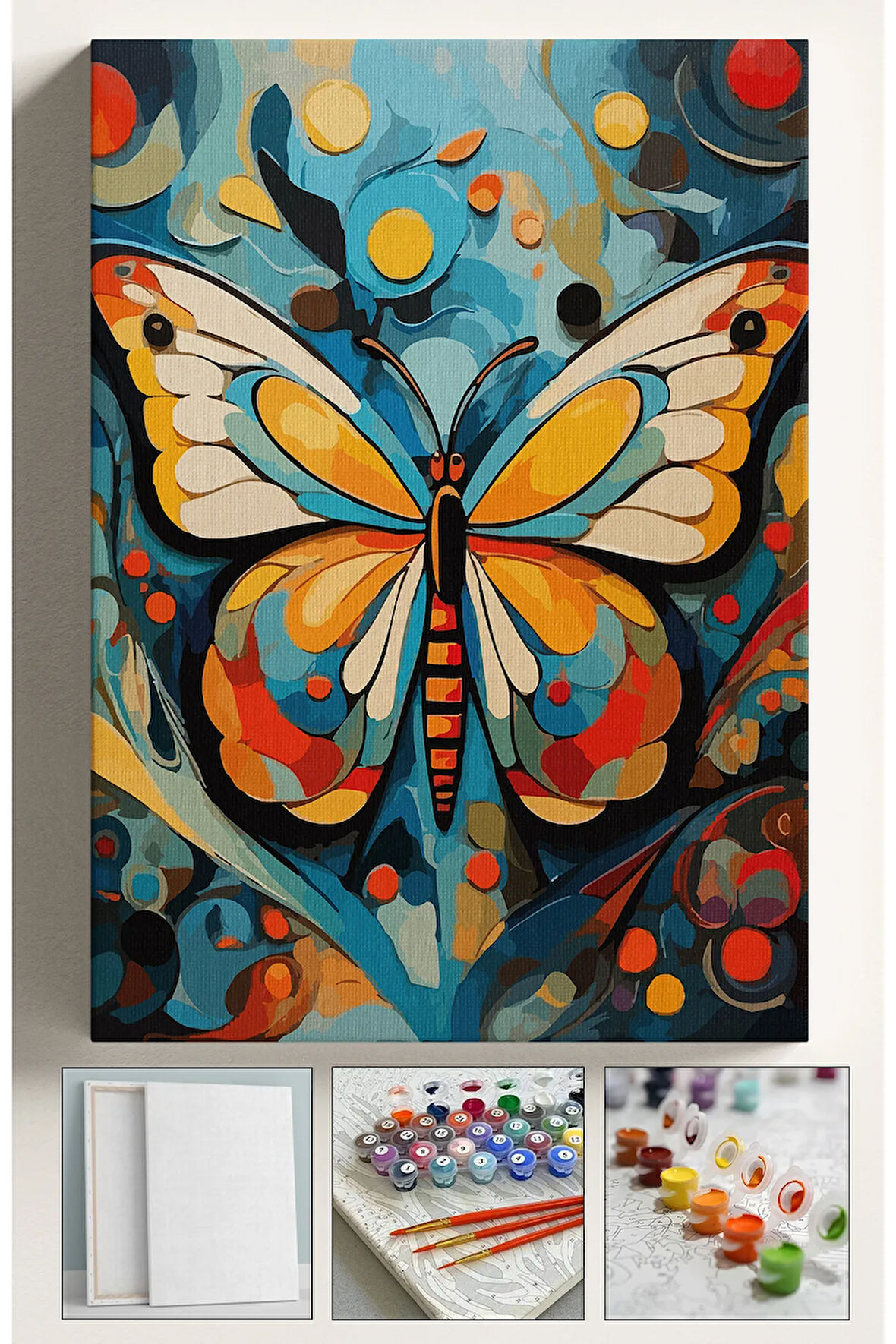 Sayılarla Boyama Seti Numaralı Tuval Fırça Boya Dahil Kasnaklı Set 40x50 Cm - Kelebek