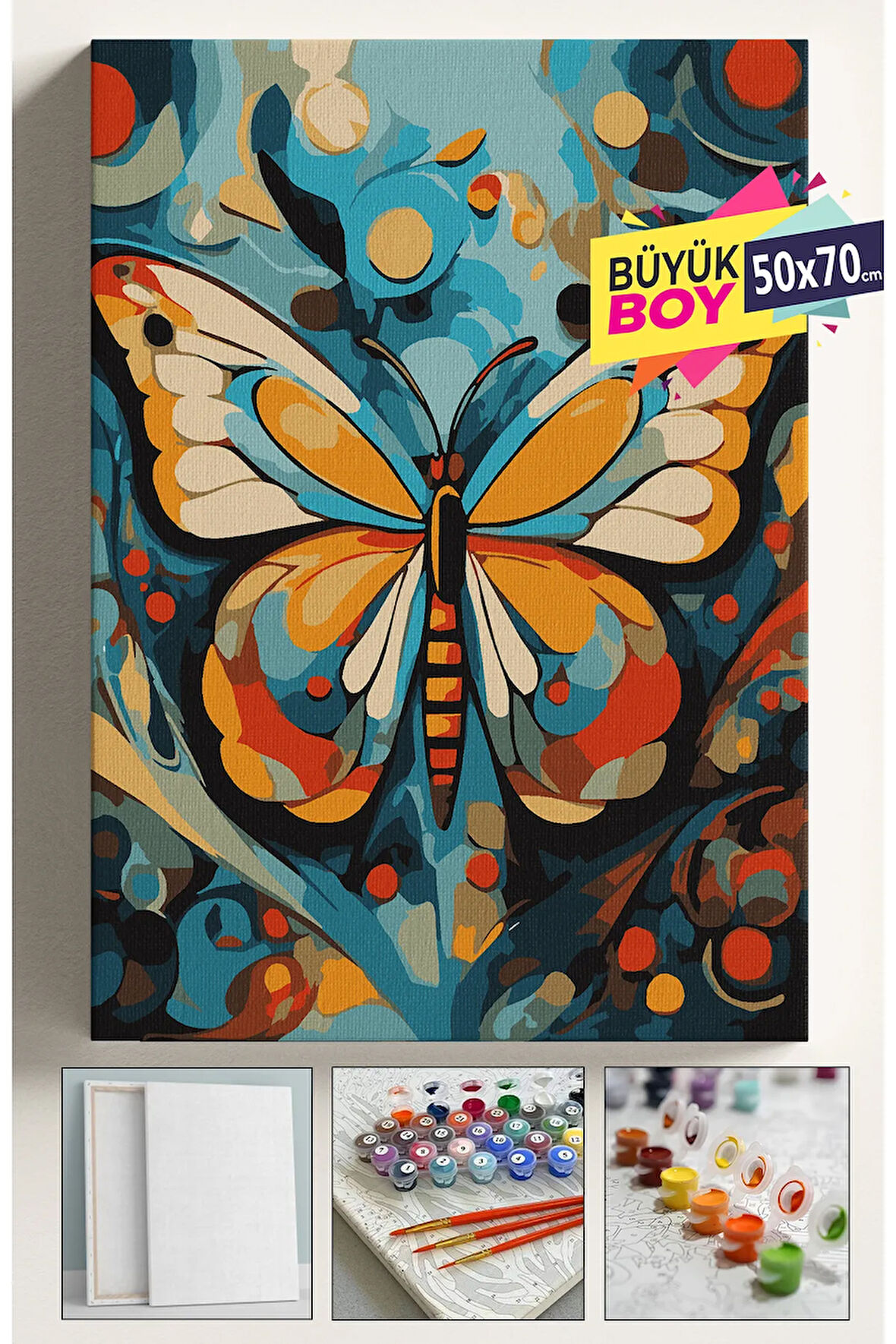 Sayılarla Boyama Seti Numaralı Tuval Fırça Boya Dahil Kasnaklı Set 50x70 Cm - KELEBEK
