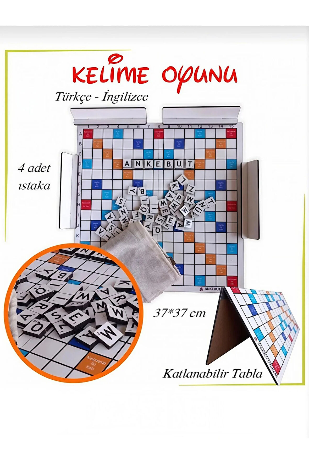 Ahşap Kelime Oyunu Katlanabilir Tabla 37x37 cm