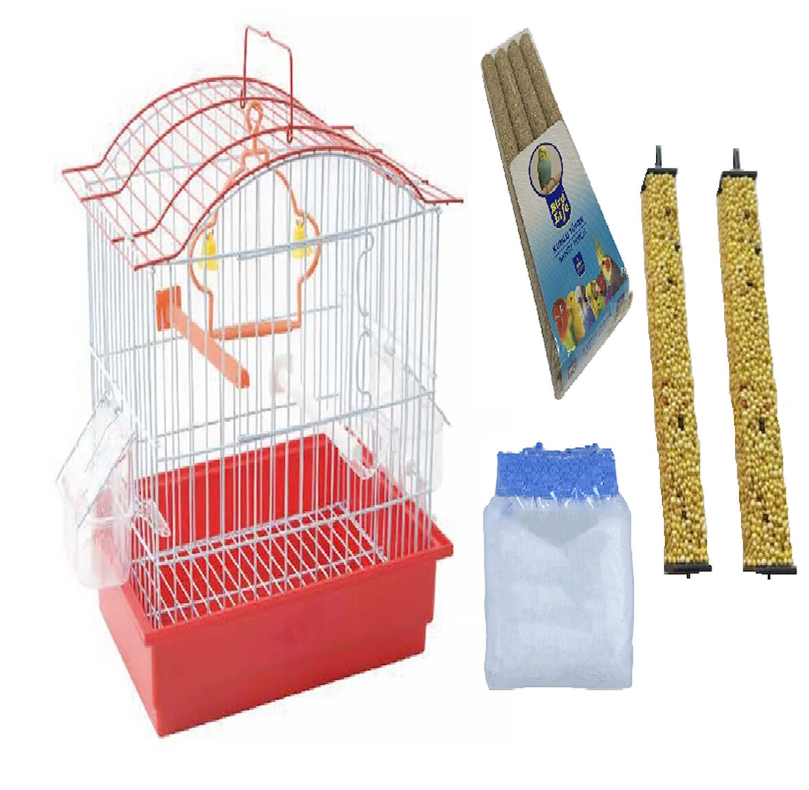 BirdLife Kuş Kafesi Tül Tünek Yem Hazır Paket