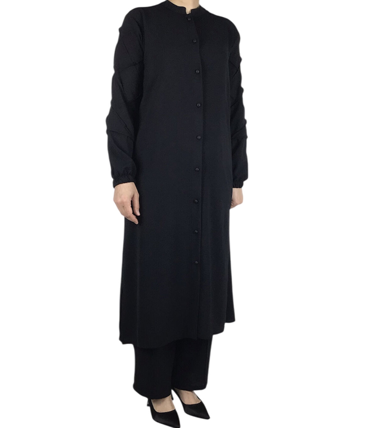 KADIN ÖNÜ DÜĞMELİ KOLLARI LASTİKLİ PANTOLON BELİ LASTİKLİ AYROBİN TAKIM