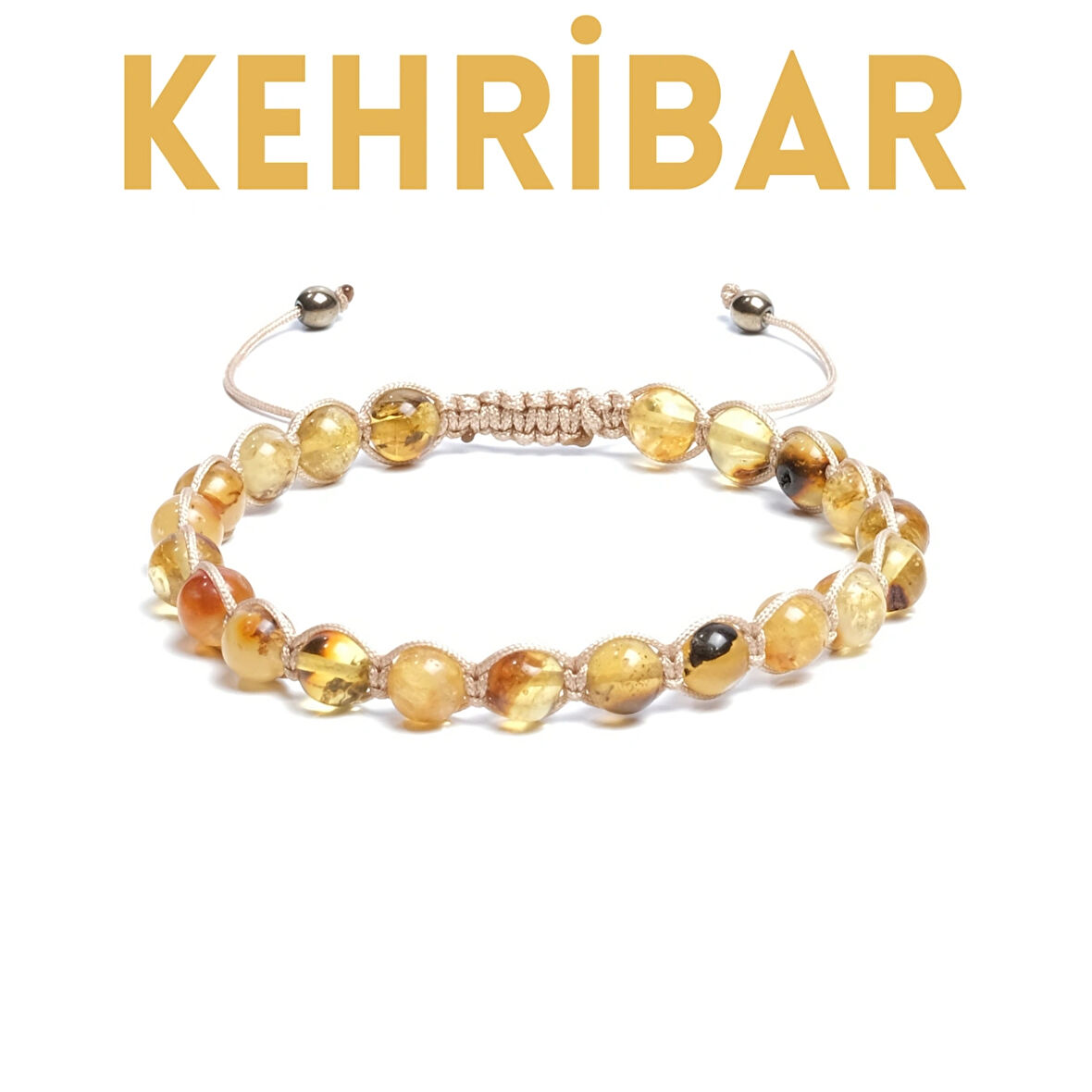 Kehribar Bileklik - Tasarım Bileklik 6 mm Ayarlanabilir