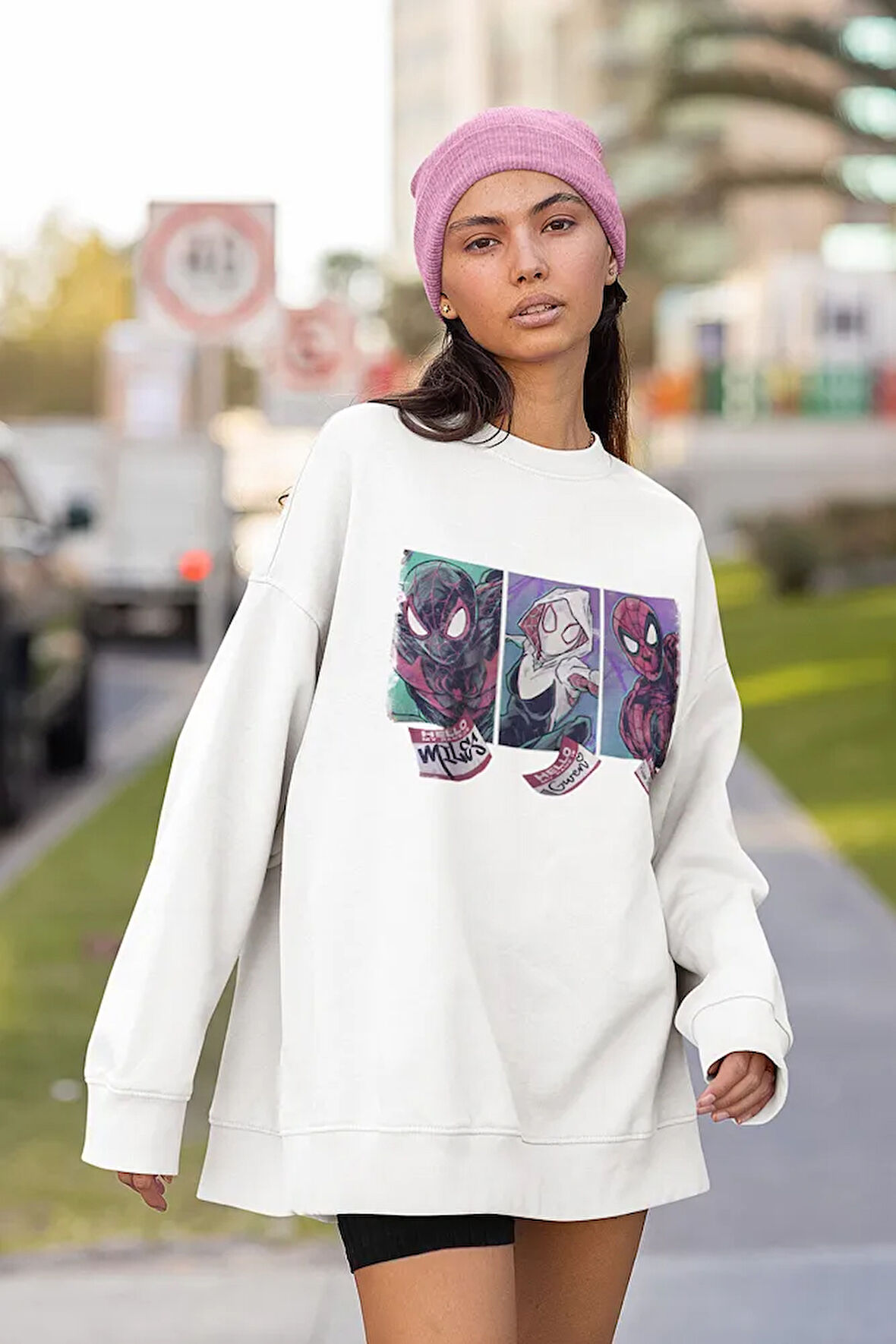 Peter Parker, Miles, Gwen Baskılı Unisex Oversize Örümcek Adam Sweatshirt