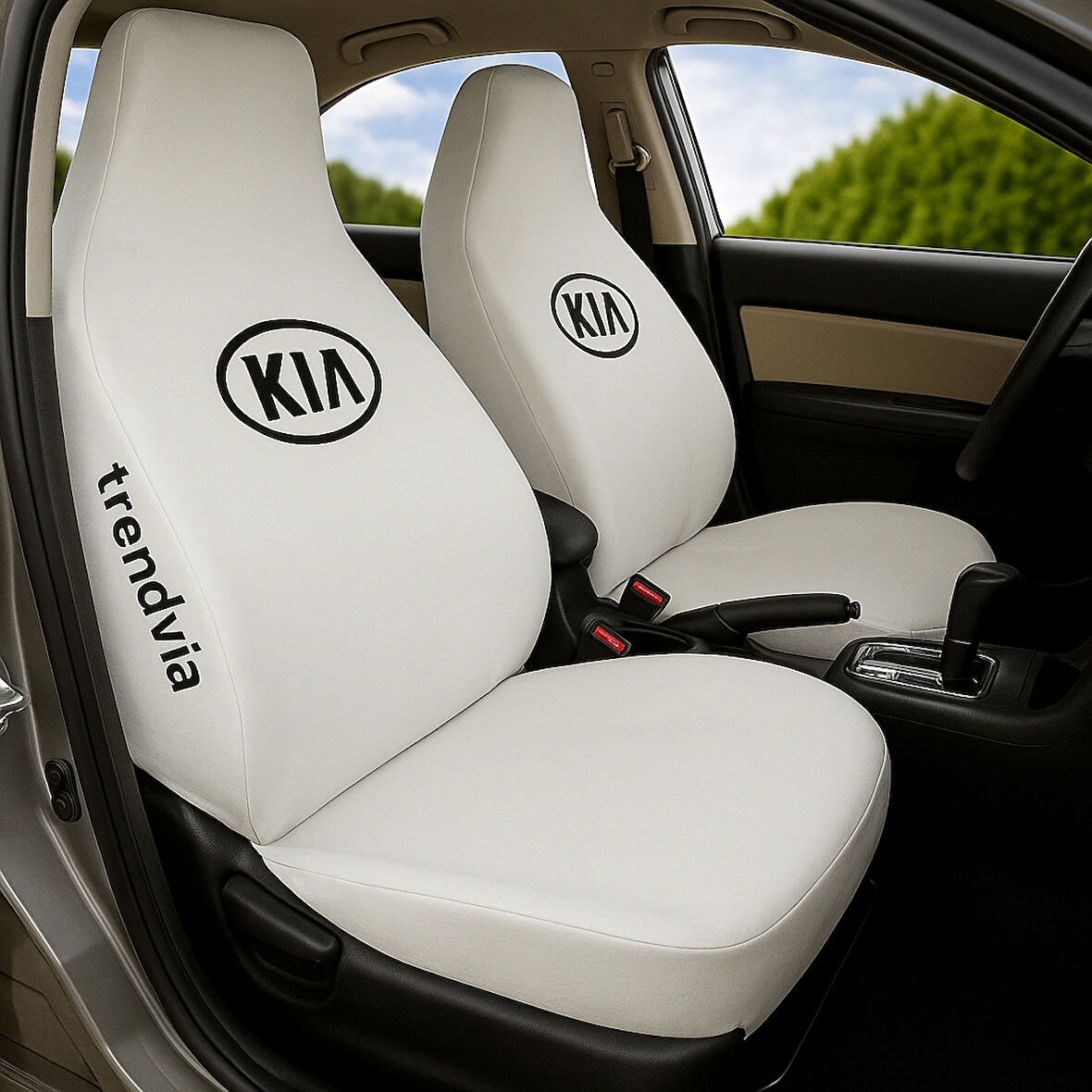KIA Logolu Beyaz Penye Koltuk Kılıfı – Ön ve Arka Takım Araç Koltuk Koruyucu