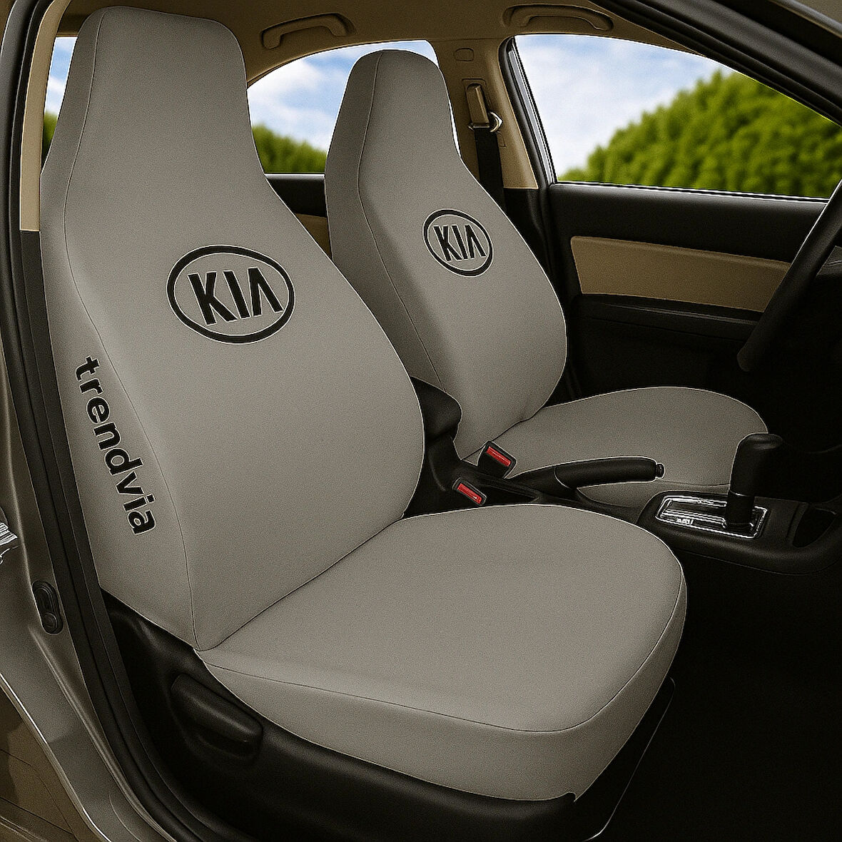 Açık Gri Renk KIA Logolu Penye Koltuk Kılıfı – Ön Arka Koltuklar İçin Takım Set