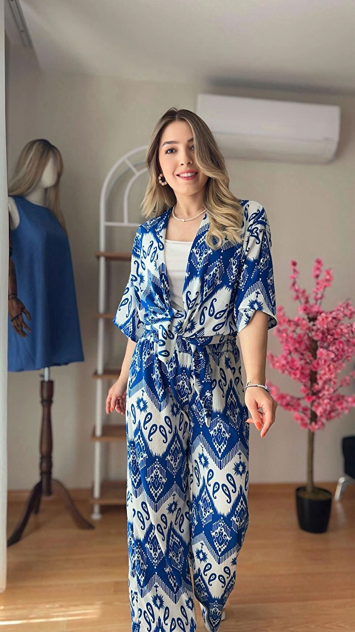 Kadın Yazlık Viskon Kimono Takım İç Göstermeyen