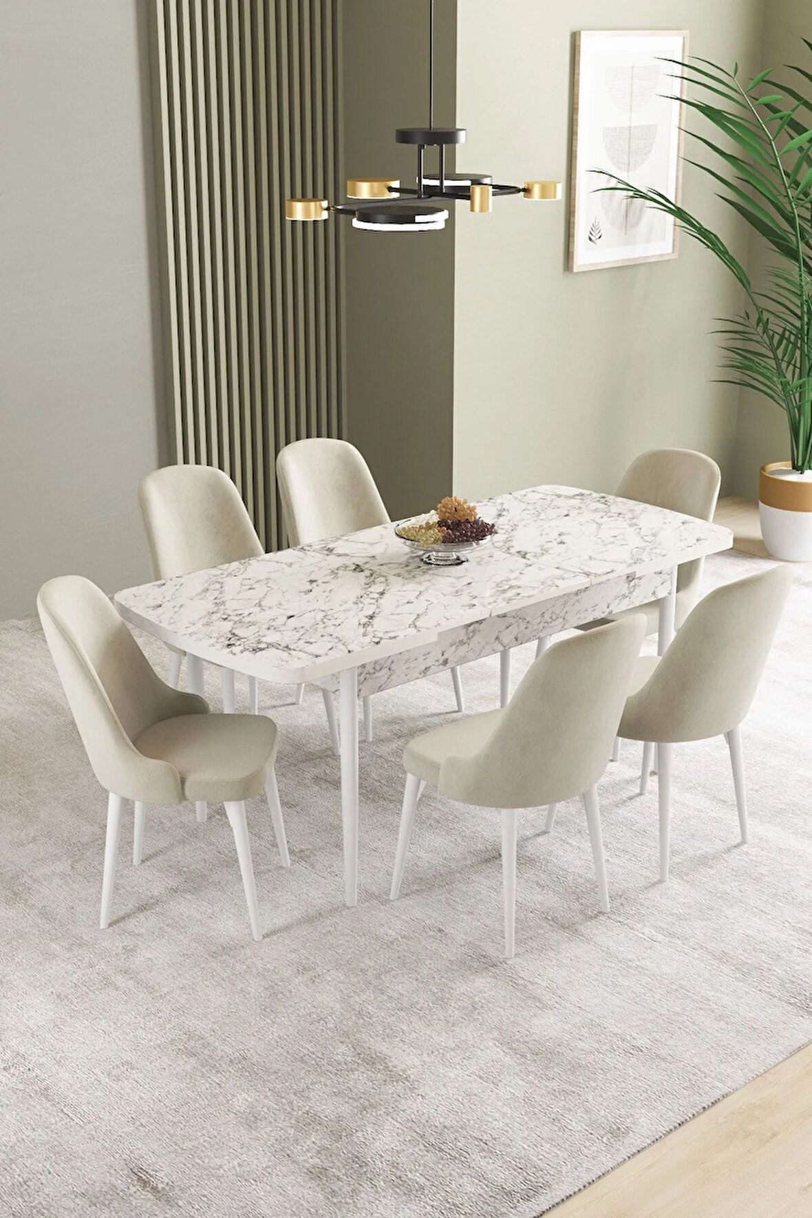 Vien Beyaz 80 X 132 Açılabilir MDF Mutfak Masası 4  Sandalye