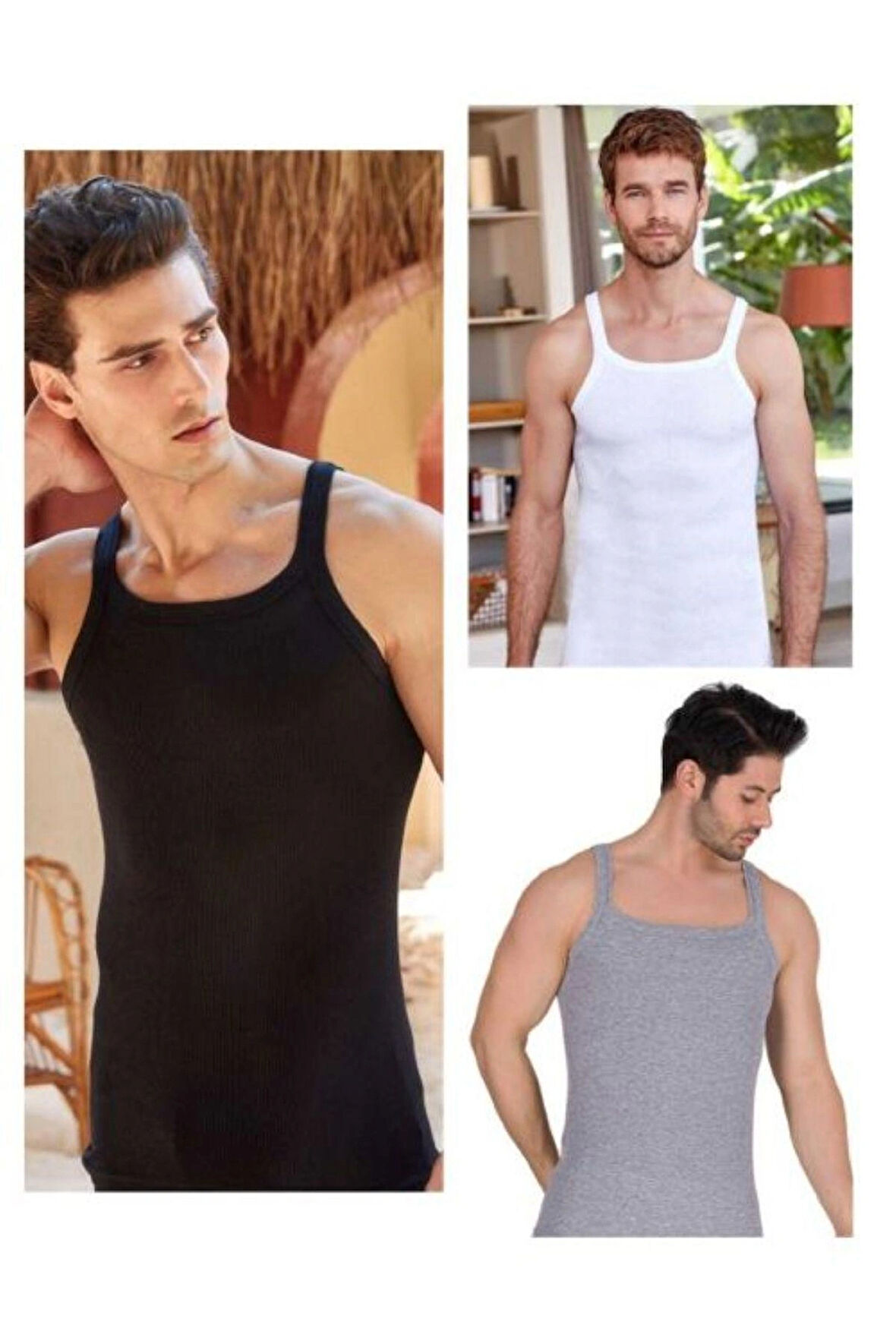 Berrak 6'lı (Siyah - Beyaz ve Gri Renkler) Kaşkorse İnce Askılı Erkek Atlet