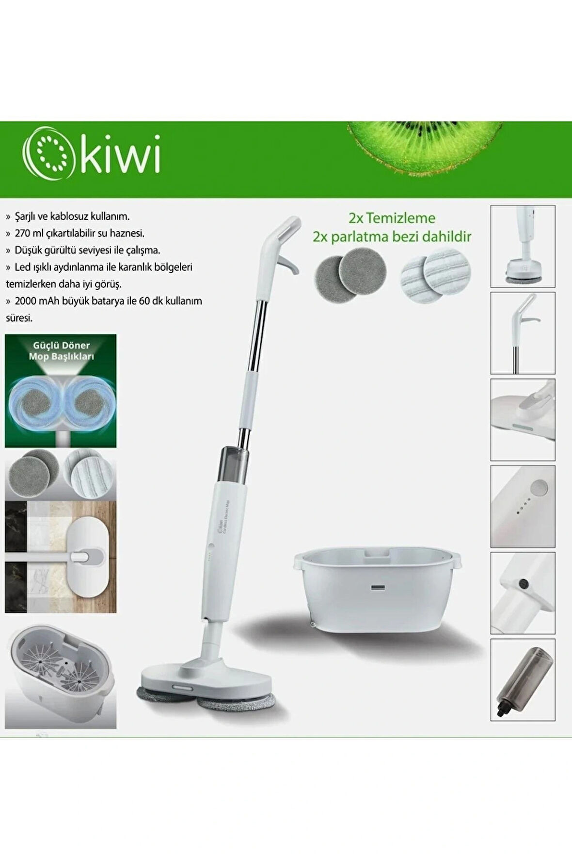 Kovalı Şarjlı Yüzey Temizleyici Paspas