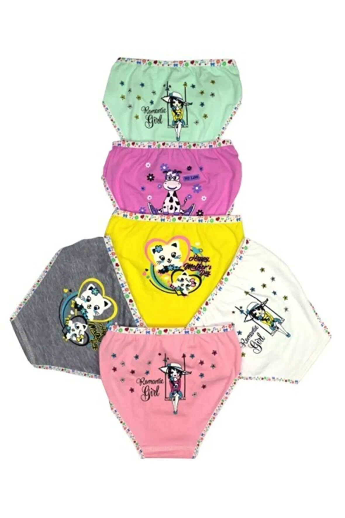 12 Adet Arkası Baskılı Likralı Kız Çocuk Külot