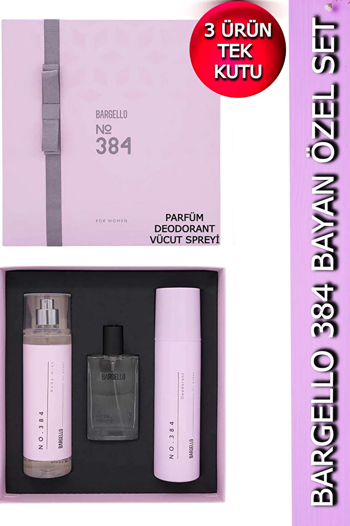 384 Kadın Parfüm Set Floral - (PARFÜM+VÜCUT SPREYİ+DEODORANT) Özel Kutu