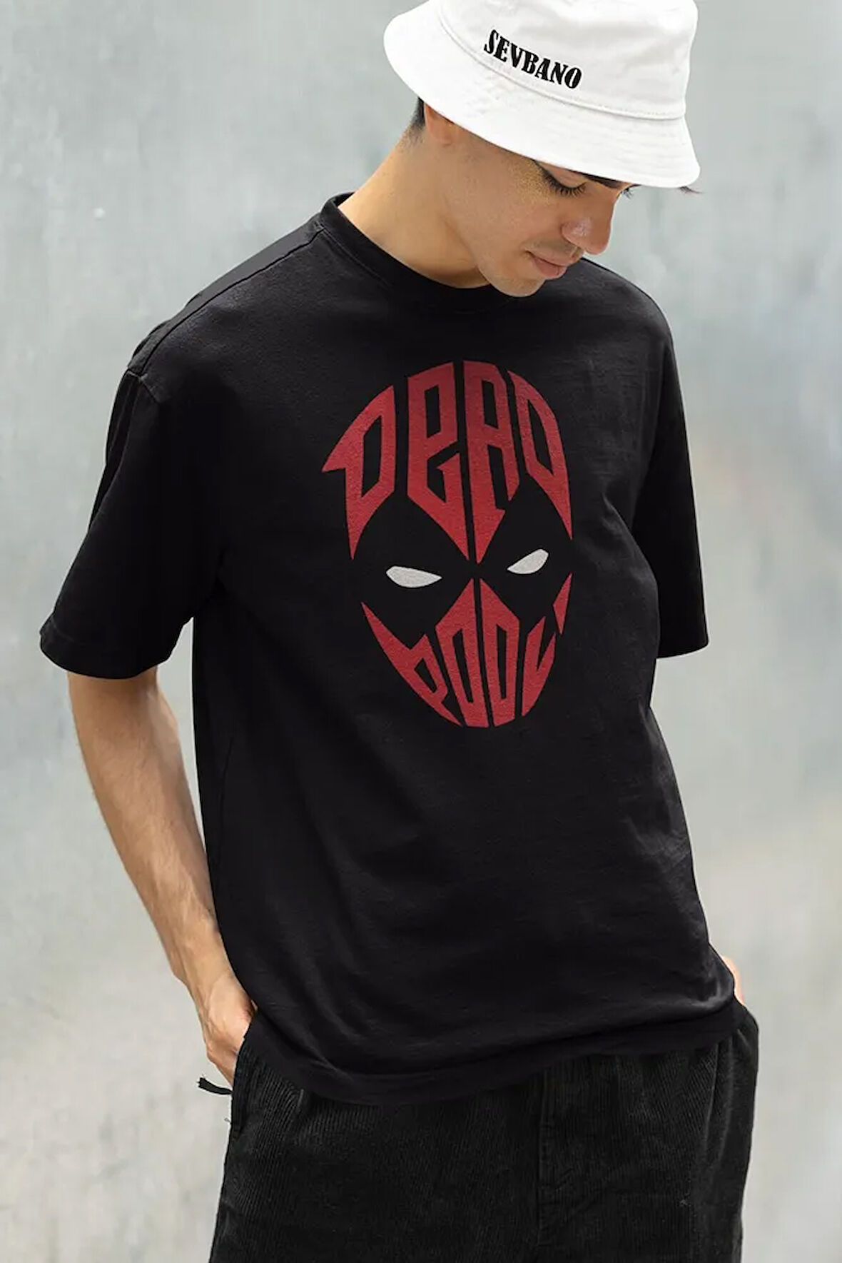 Maske Film Karakteri Deadpool Baskılı Unisex Tişört, Oversize Tişört