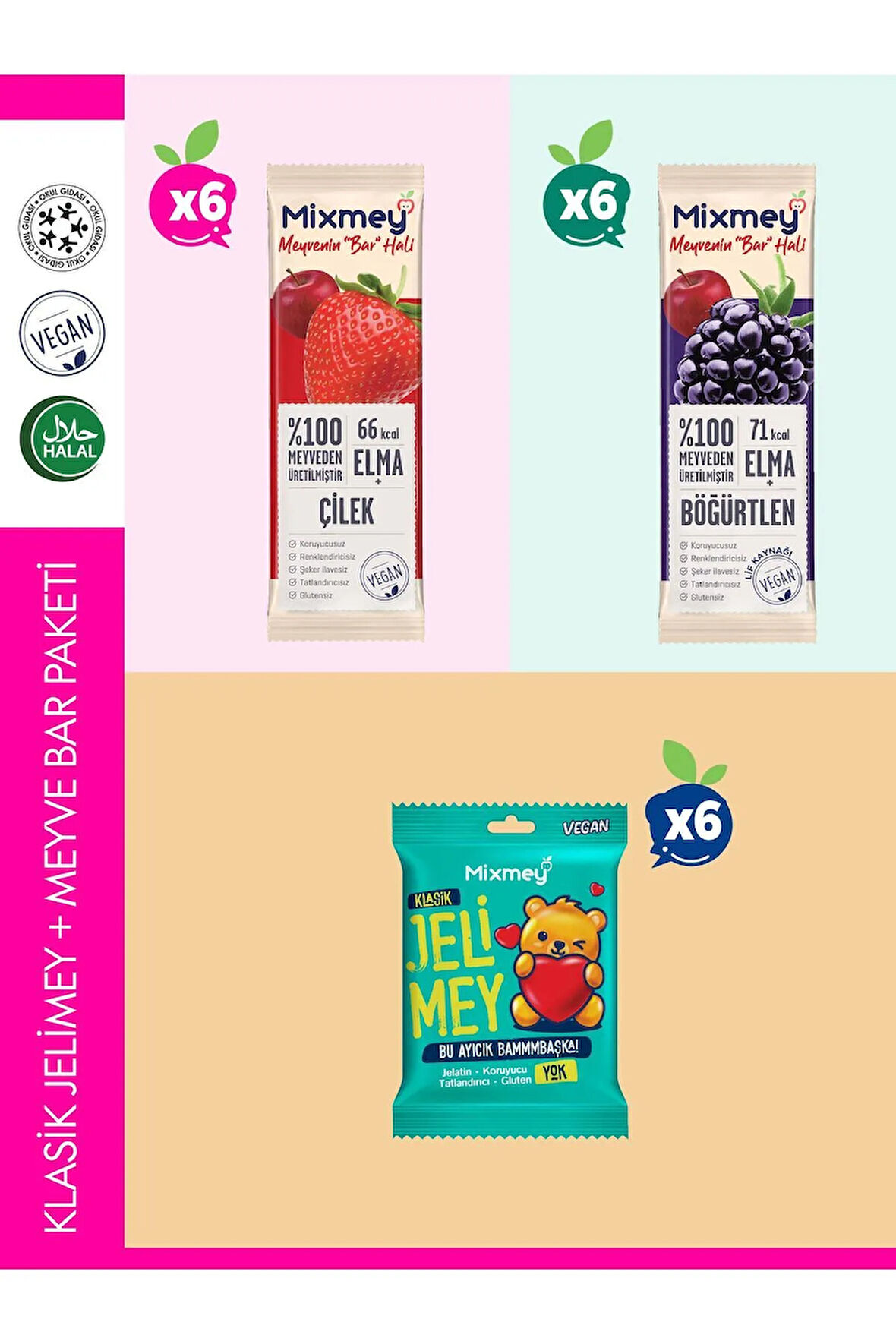 Klasik Jelimey + Meyve Bar Paketi 18’li | Böğürtlen, Çilek ve Doğal Lezzetler | Vegan Atıştırmalık