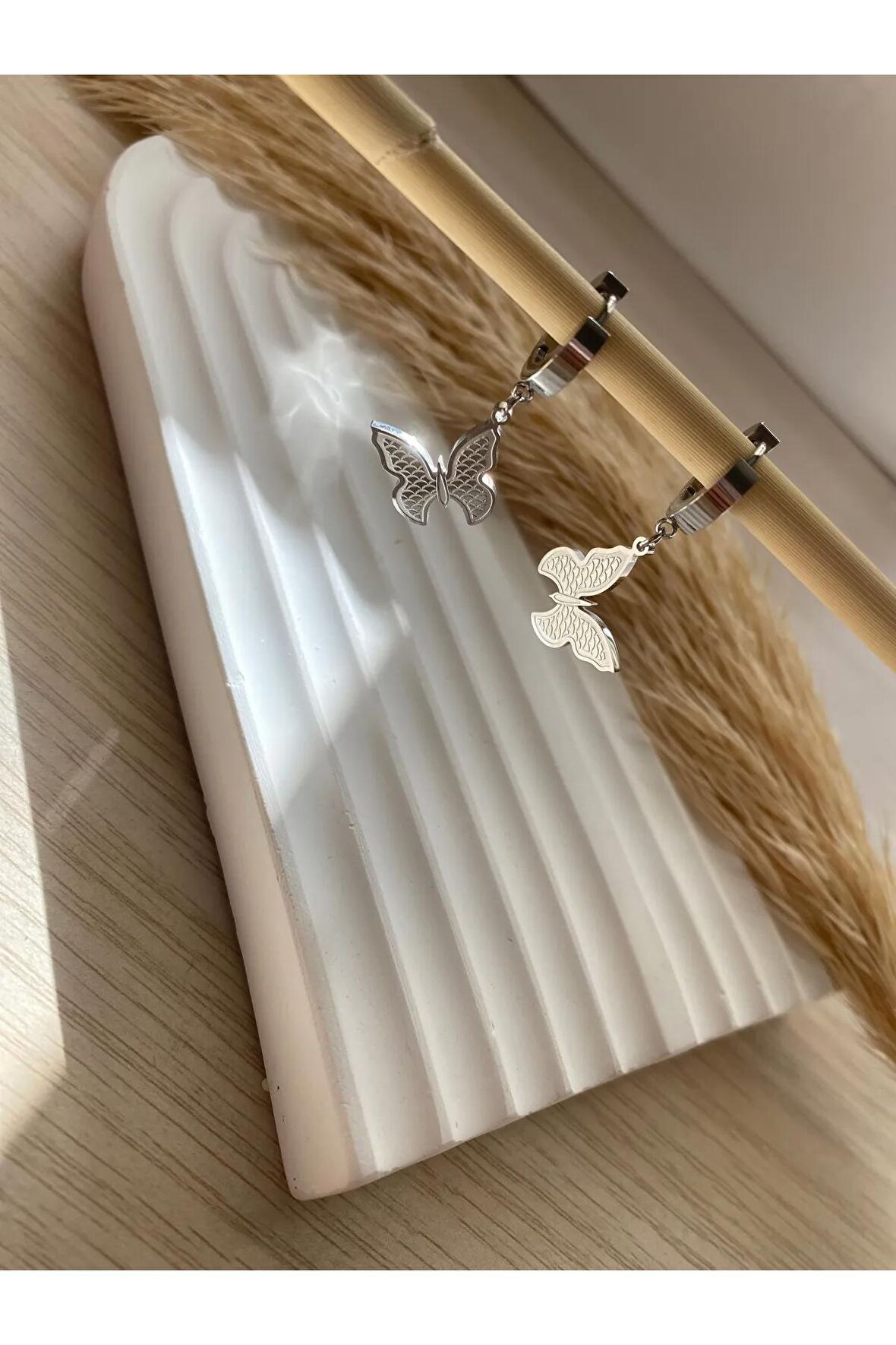 Bs still yonca sarkıtma Model Küpe Minimal Paslanmaz-Kararmaz Çelik Kelebek Küpe ( 1 ÇİFT)