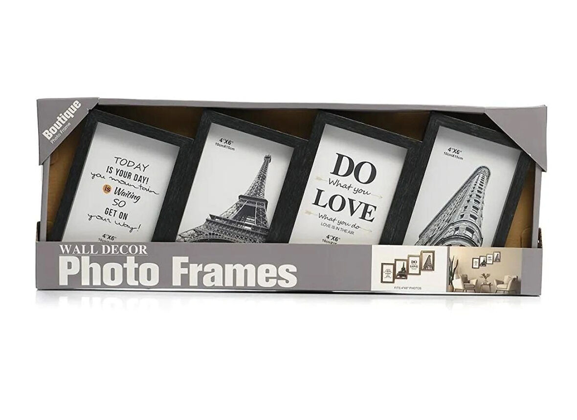 Çoklu Fotoğraf Çerçevesi MDF Ahşap Modern Kolaj Çerçeve Fotoğraf Tutucu 4 Fotoğraf 10x15cm