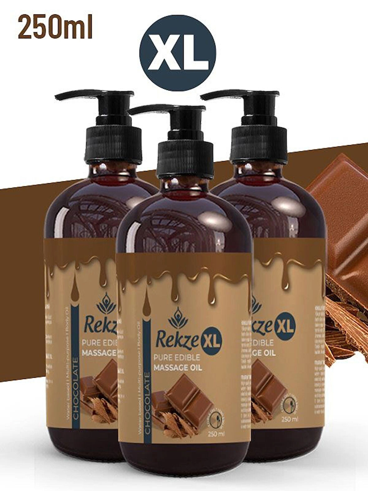 Rekze 3 Adet Büyük Boy Cıkolata Afrodizyaz Etkili Masaj Yagı 250 Ml