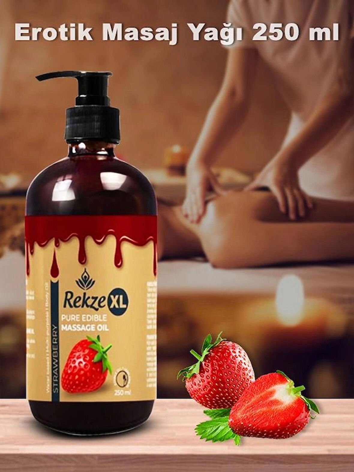 Rekze Masaj Yagı Erotik 2 Adet Çilek Büyük Boy Yenilir Afrodizyak Vucut Masaj Yağı 250 Ml