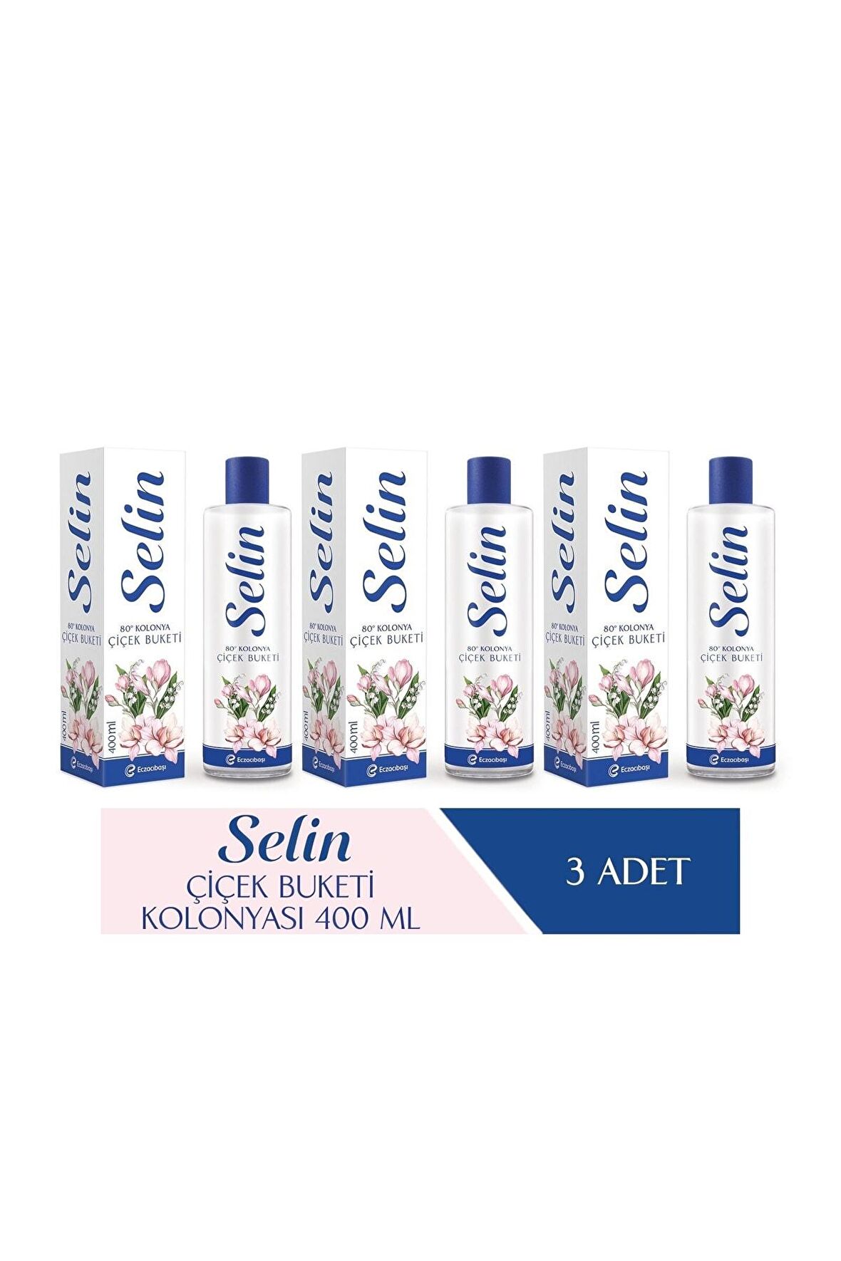 Selin Çiçek Buketi 80 Derece Pet Şişe 400 ml 3 Adet Kolonya