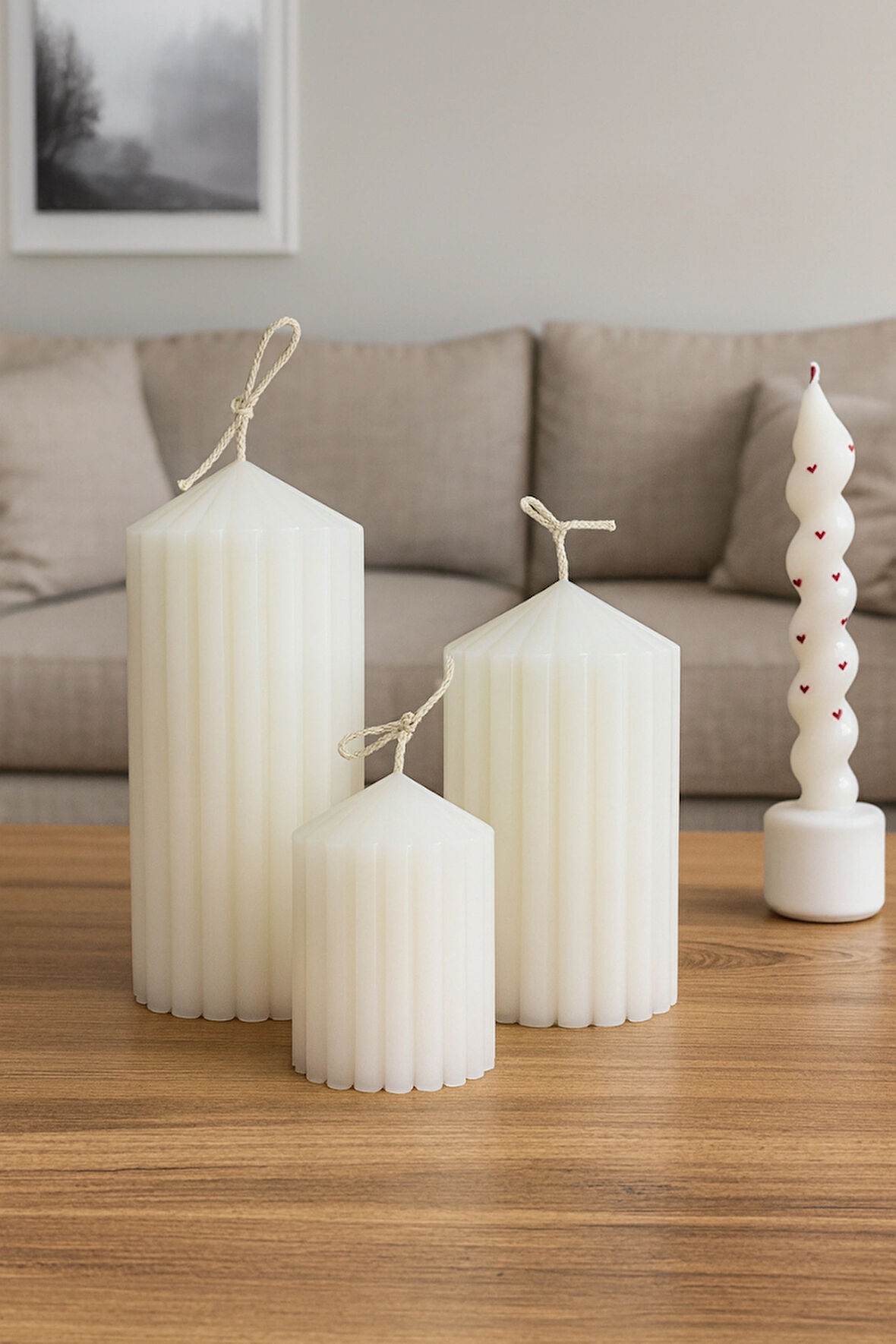 3’lü Oluklu Silindir Dekoratif Mum Seti (Büyük-Orta-Küçük)BÜYÜK boy:15 - ORTA boy:12 - KÜÇÜK boy:8cm