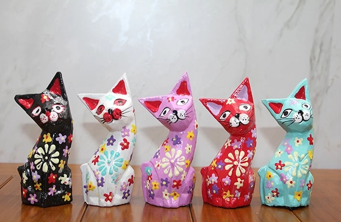 Ahşap 5'Li Kedi Seti Polos:7